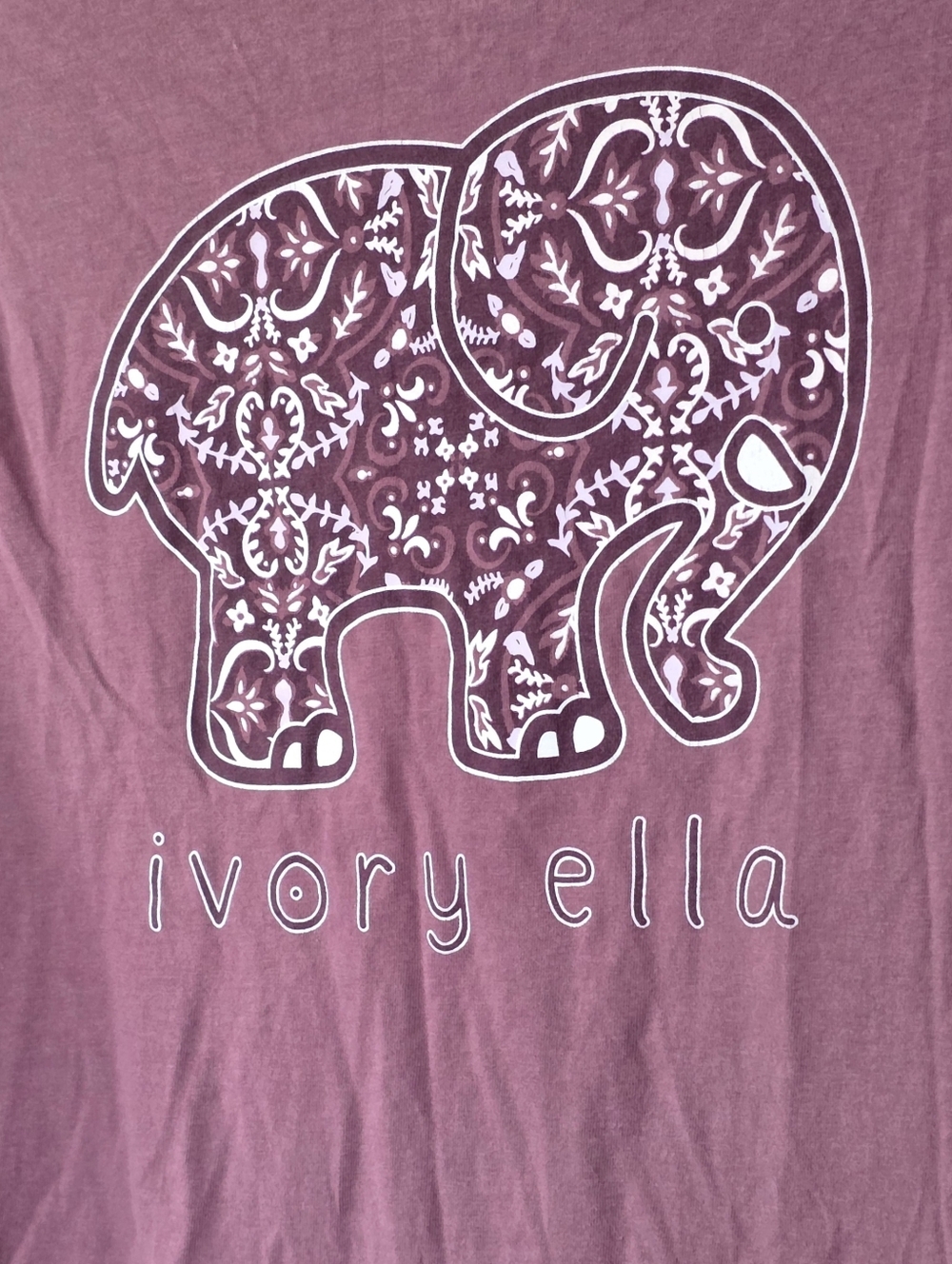 Ivory Ella Elephant Long Sleeve Pocket Tee Mauve/Maroon Size M